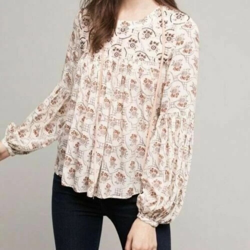 Floreat Anthropologie Sala Beaded Floral Top S